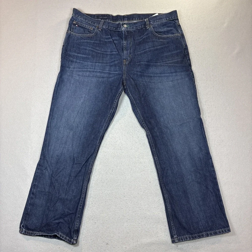 TOMMY HILFIGER Classic Fit Boot Cut Medium Wash Cotton Denim Blue Jeans 42X30